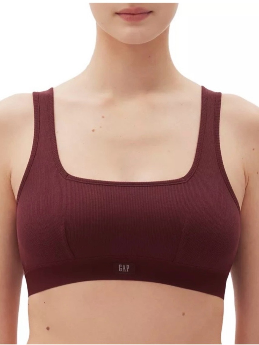 GAP GapBody Logo Comfort Bralette, square neckline, Sz. Med. Ribbed, Burgundy
